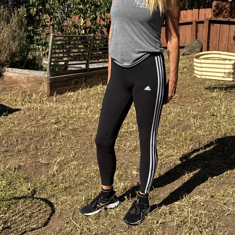 Adidas Black Leggings with White Stripes